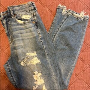 American Eagle Distressed Medium Wash Curvy Mom Jeans